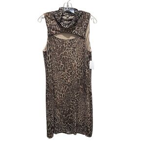 Bar III Cheetah Print Mock Neck Midi Dress Brown Tan Women’s Size XL New